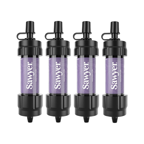 Four purple Sawyer mini water filters