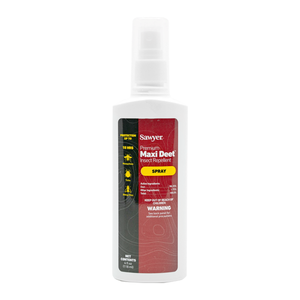 A bottle of Sawyer maxi deet insect repellent